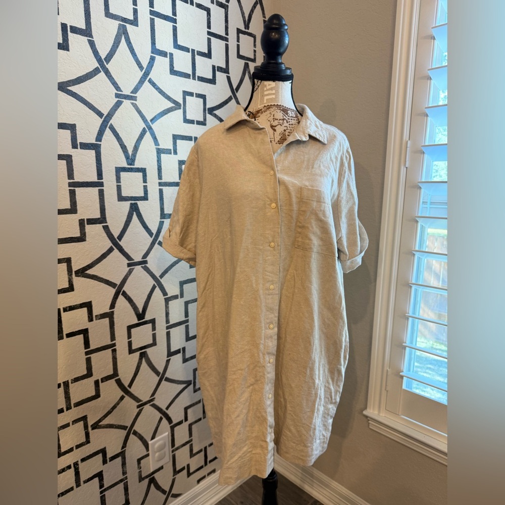 Old Navy XL Beige/Tan Linen Blend Shirt Dress